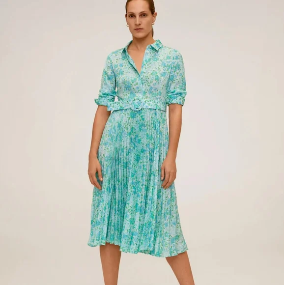 pleated midi dress mango Linen pleated midi-dress - Women